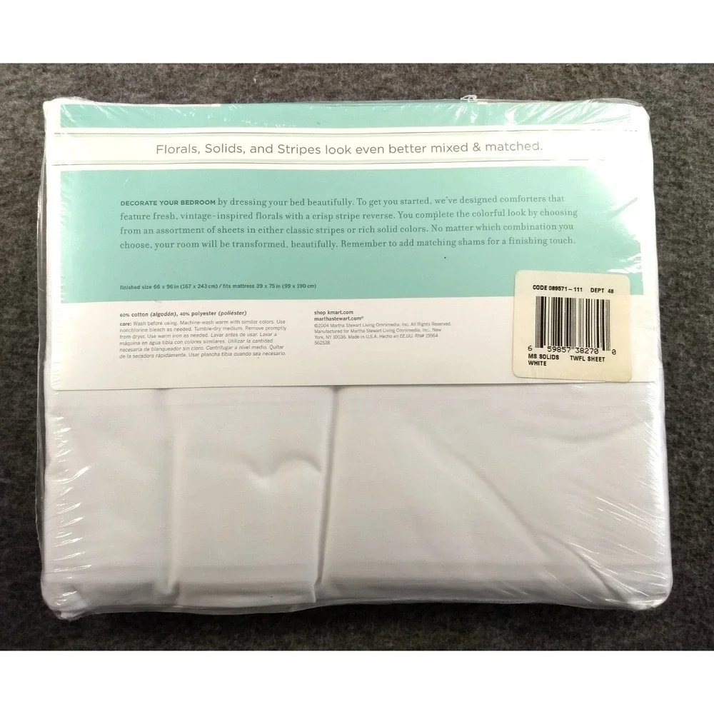 Martha Stewart Everyday Twin Flat Sheet 250TC White Cotton Blend Mix & Match NEW